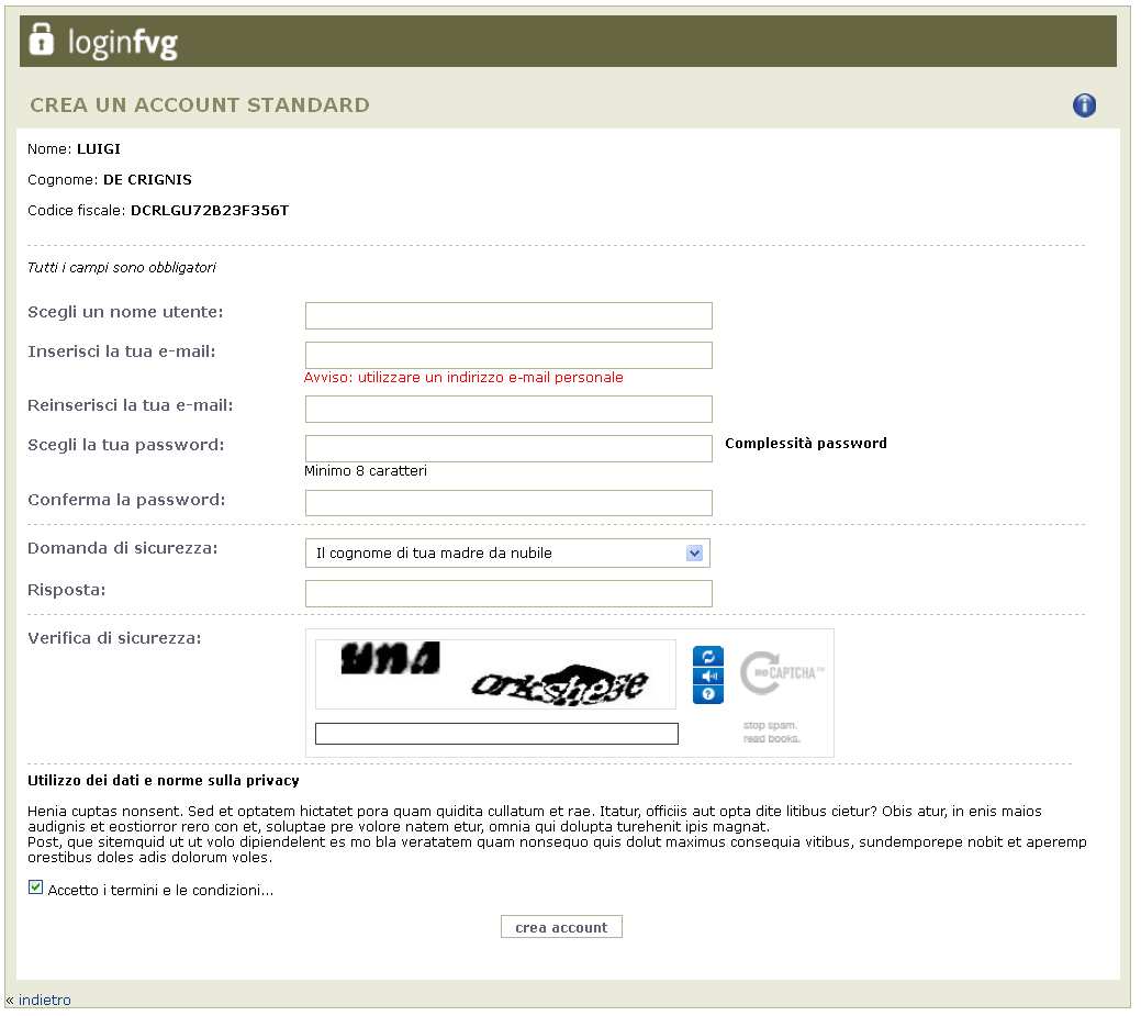 loginfvg: Registrazione utente standard Standard: auto-registrazione tramite smart card, o bk, anche a