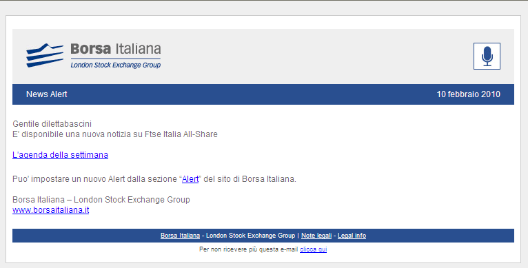 Newsletter ed e-mail alert Borsa Italiana 80.