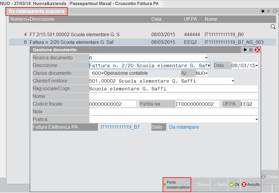 Interscambio dopo che tali documenti sono stati importati in conservazione. Tutti questi documenti sono comunque inclusi nella colonna Utilizzate dei TOTALI.