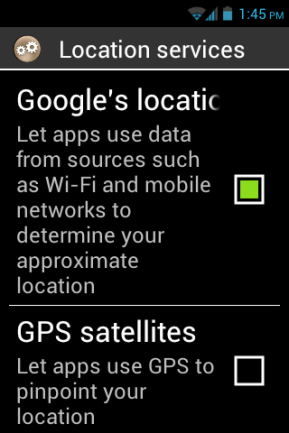 Marcate la casella "Satelliti GPS" quando arrivate al menù impostazioni GPS settings menu, e premete il bottone the "Indietro" per tornare indietro all applicazione Kapten.