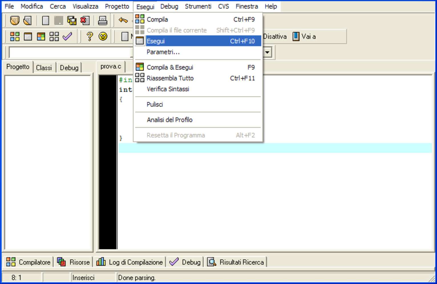 Figura u5.4. Compilazione. Figura u5.5. Esecuzione. Figura u5.6. Finestra testuale da dove si vede l emissione del messaggio del programma.