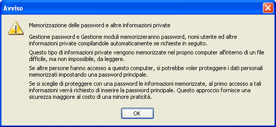 Nella finestra Avviso selezionare OK per salvare la password e scaricare la posta.