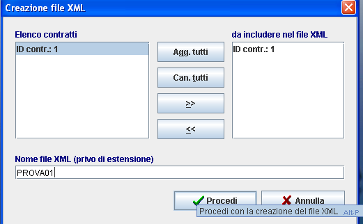 Creazione del file per l inviol 169 Per predisporre il file XML contenente i contratti di locazione da registrare, occorre selezionare la voce crea file XML dal