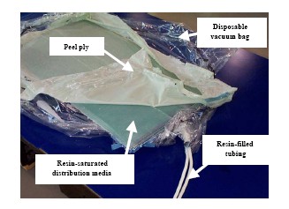 Figura 4-14 Rifiuti prodotti da un processo tradizionale VARTM per la realizzazione di un pannello piano Per eliminare la quantità di materiale di rifiuto sono state