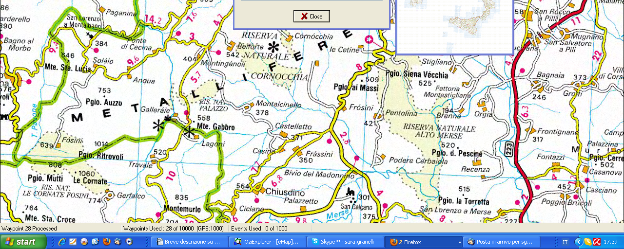 Ora e possibile vedere tutti i waypoint trasferiti contrassegnati con il loro nome sulla mappa.