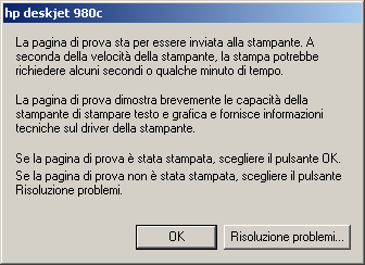 Dopo aver confermato cliccando sul pulsante Avanti, inizia la ricerca della stampante collegata. Rilevata, viene configurata dal sistema operativo che chiede se si vuole stampare la pagina di prova.