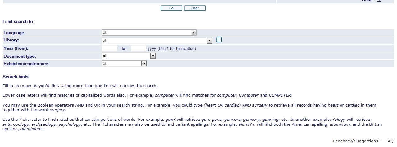 11 4) Ricerca avanzata ( Advanced search ) Help fornisce indicazioni sull uso dei segni sostitutivi (*,?