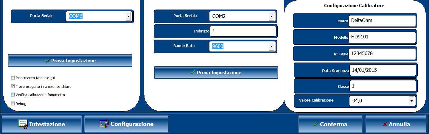 Utilizzando il pulsante SETUP si accede alla schermata Menu Service di configurazione del programma mentre utilizzando il pulsante ABOUT viene mostrata la schermata con le informazioni sul programma.