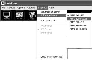 È possibile impostare la risoluzione dell'anteprima dal menu opzioni. La risoluzione del fermo immagine viene impostata separatamente utilizzando il menu "istantanea" (snapshot).
