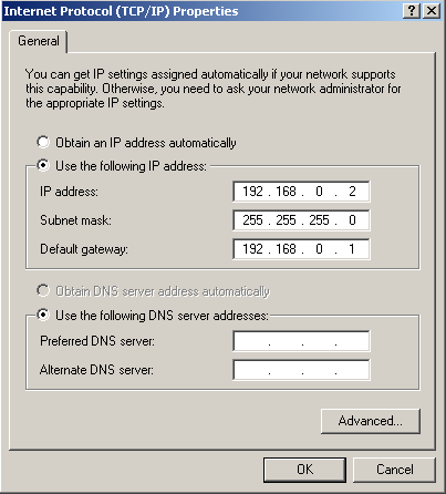 pag.8 Accesso all IP Phone quando il servizio di DHCP non è attivo 1. Configurare un indirizzo IP statico sulla porta LAN del PC (per esempio 192.168.0.