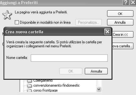 Figura 33-7 Per esempio in Figura 33-7 un segnalibro a cui è stato dato il nome pagina informativa sta per essere inserito in una cartella già esistente di nome aaaphpbb ; la sequenza delle azioni è