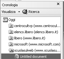 Figura 40-7 La barra degli strumenti di Microsoft Internet Explorer è corredata da un comodo pulsante che consente la rapida visualizzazione delle pagine web memorizzate nella cartella Cronologia.