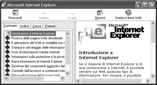 Il Sommario e l Indice. Figura 44-7 Facendo click su Sommario e indice si accede alla guida di Explorer, figura 45-7.