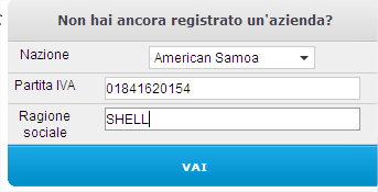 Per registrare una nuova azienda è necessario inserire: Nazione: dell azienda che si sta associando; Partita IVA: dell