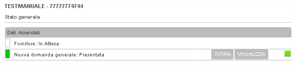 Il sistema apre automaticamente la pagina RIEPILOGO in cui è presente la sezione Dati Aziendali.