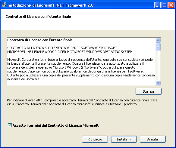 Framework.Net 2.0 64 bit >> Nota bene: è necessario installare questo prerequisito solo per i sistemi operativi Microsoft Windows XP e Windows Server 2003 a 64bit. Selezionare il file NetFx64.