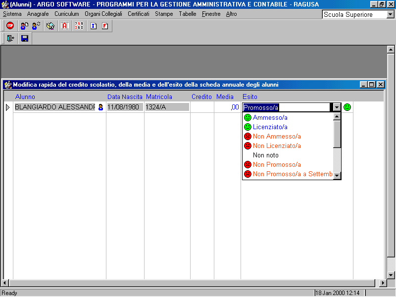 MODIFICA RAPIDA ESITO E MEDIA Questa funzione serve per velocizzare l inserimento o la modifica solamente dei dati riguardanti il credito scolastico, la media e l esito: oppure per consentire la