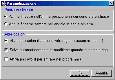 TABELLE La tabella OPZIONI consente di personalizzare il programma, i parametri impostati verranno mantenuti per tutto il programma. L operatore ha la possibilità di fissare i seguenti parametri: 1.