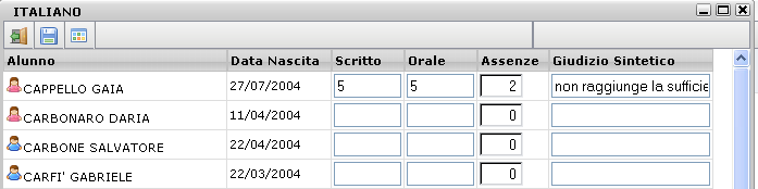 Caricamento voti per materia Cliccando sul codice della materia, il programma consente l inserimento dei voti per materia (nell esempio sotto indicato, sulla scritta ITA) Nella pagina di inserimento,