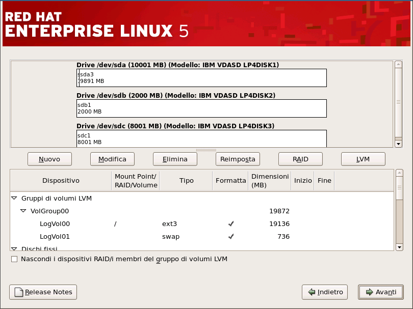 Red Hat Enterprise Linux 5 Installation Guide Nota Bene If you have not yet planned how to set up your partitions, refer to Capitolo 25, Introduzione al partizionamento del disco and Sezione 12.19.