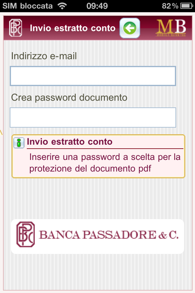 3. Movimento selezionato: pdf con i dati del movimento attualmente selezionato nella lista movimenti. Il file pdf viene generato ed inviato tramite e-mail.