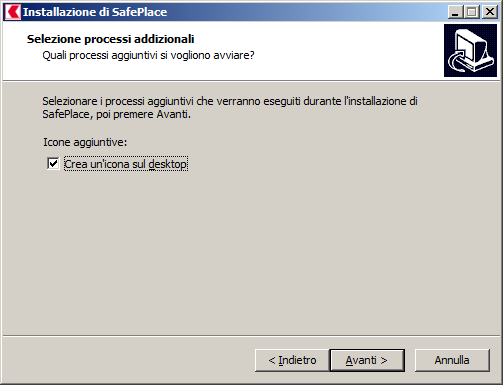 Confermare il nome del programma così come apparirà sul Desktop e nel menù di avvio dei programmi Normalmente l installazione di SafePlace permette