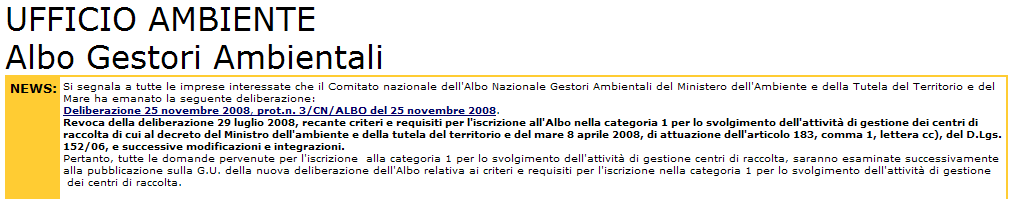 Siti internet x info sull ALBO http://www.albogestoririfiuti.