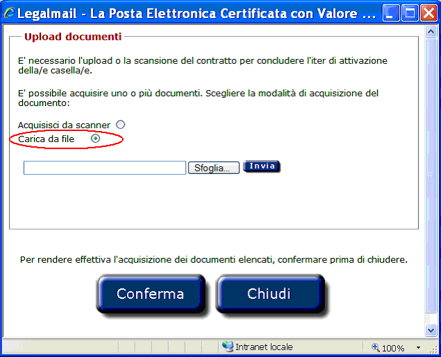 3.3 Upload contratto Per concludere l'iter di attivazione delle caselle è necessario effettuare l'upload o la scansione del