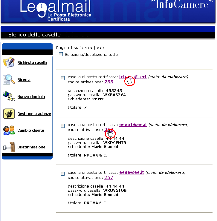 4.2.1 Elenco caselle Effettuando una ricerca per casella si può ottenere un elenco di caselle per le quali sono subito visibili alcune informazioni.