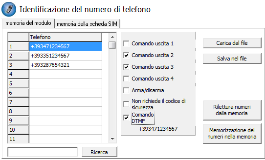 Rubrica Nella Rubrica si possono inserire i numeri di telefono ai quali il modulo invierà le notifiche SMS/chiamata vocale. I numeri devono essere inseriti con il prefisso internazionale. (Per es.