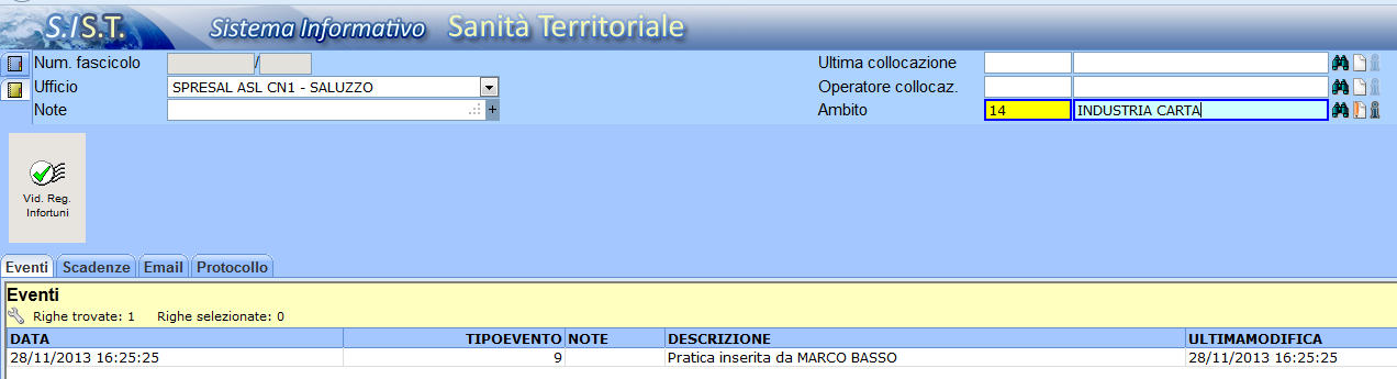 Cap. 2 Registrazione della vidimazione. 2.1 Apertura maschera vidimazione e inserimento dati Prima di vidimare o volturare un registro è buona norma verificare se per quella ditta sono già presenti altri registri.