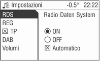 Radio 101 RDS è possibile solo sulla banda FM. Questa funzione viene impostata nel menu della radio. Premere il pulsante SETTINGS. Vengono visualizzate le impostazioni audio.