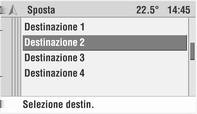 56 Navigazione Aggiunta di tappe al percorso 1. Selezionare la voce di menu Input destin. o Memoria dest. nel menu Modifica. 2.