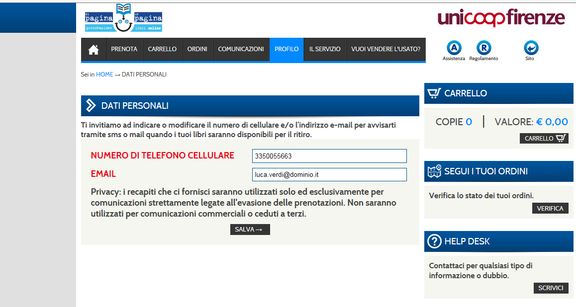 STATO DEGLI ORDINI Cliccando nella sezione ORDINI l utente ha la possibilità di verificare in tempo reale il riepilogo delle prenotazioni fatte e lo stato di evasione di ogni singolo libro prenotato.