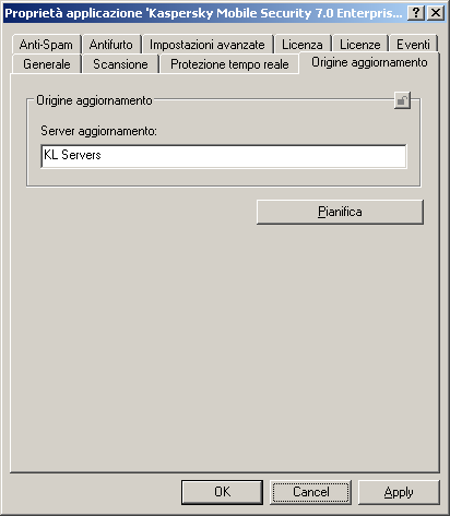 50 Kaspersky Mobile Security 7.0 Enterprise Edition Figura 37. La scheda Origine aggiornamento 4.5. Visualizzazione di informazioni sulle impostazioni di