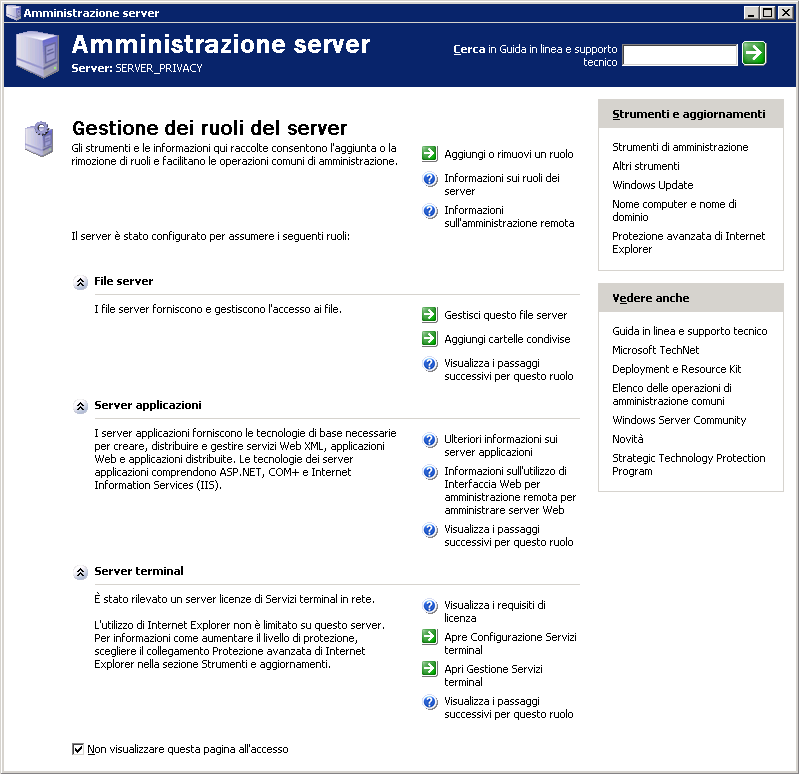 CONFIGURAZIONE: Installazione e struttura del sistema - 109 Ad installazione ultimata si può procedere con la configurazione dei servizi.