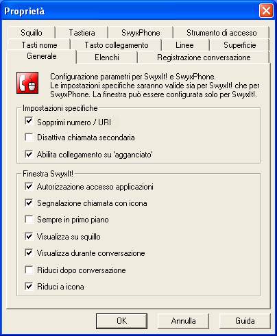 8.8.1 Nozioni generali Questa scheda serve per definire funzioni base relative alla gestione della telecomunicazione di SwyxIt!. Imm.