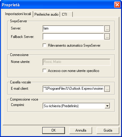 8.9 SwyxIt! - Impostazioni locali... Configurazione locale di SwyxIt!