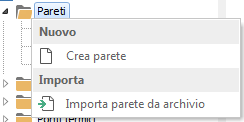 Come si vede, per inserire una parete nell albero di progetto è possibile importarla dall archivio delle pareti messo a disposizione di ogni utente, oppure crearla da nuovo definendo i vari strati di