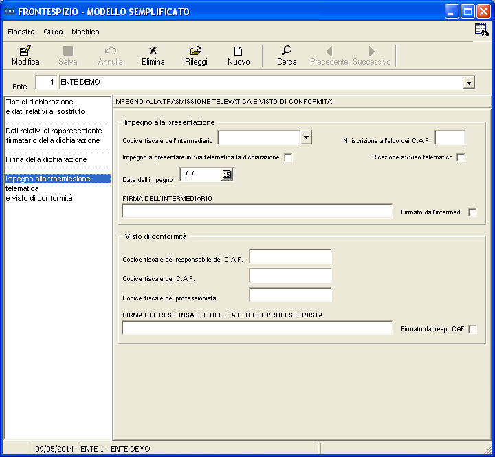 Funzioni preparatorie alla formazione del file magnetico: Frontespizio PROCEDURA PROGRAMMA Funzioni preparatorie x la