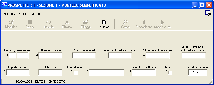 Gestione Quadri ST Sezione 1 - ST Sezione 2 - SV La stampa di seguito proposta è presente nella procedura Paghe, nel menù Elaborazioni Annuali Estrazione Dati per 770, con la dicitura Stampa Crediti