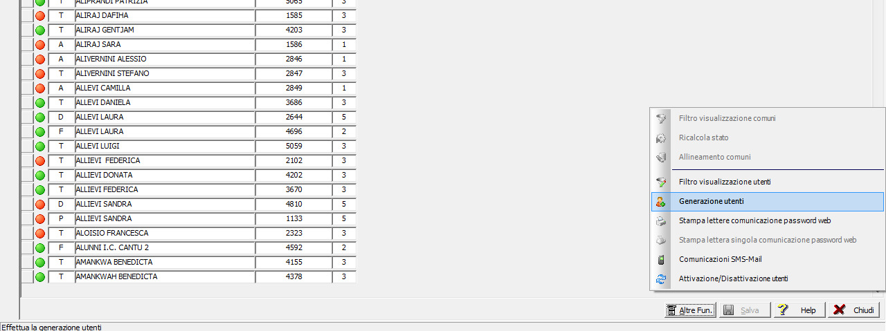 Generazione Utenti Utilità -> Utenti -> Sissi Web Area Alunni Segreteria Pagina