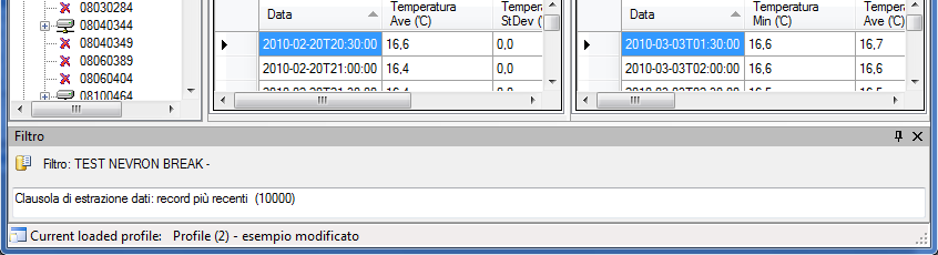 Per salvare il profilo corrente selezionare il menu File Salva il profilo o il pulsante ; per salvare il profilo con un altro nome selezionare il menu File Salva il profilo con nome; per chiudere il