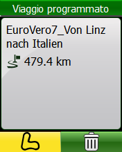 Selezionare un'opzione: - visualizzare il percorso. - eliminare il percorso selezionato dall'elenco di Viaggio programmato.