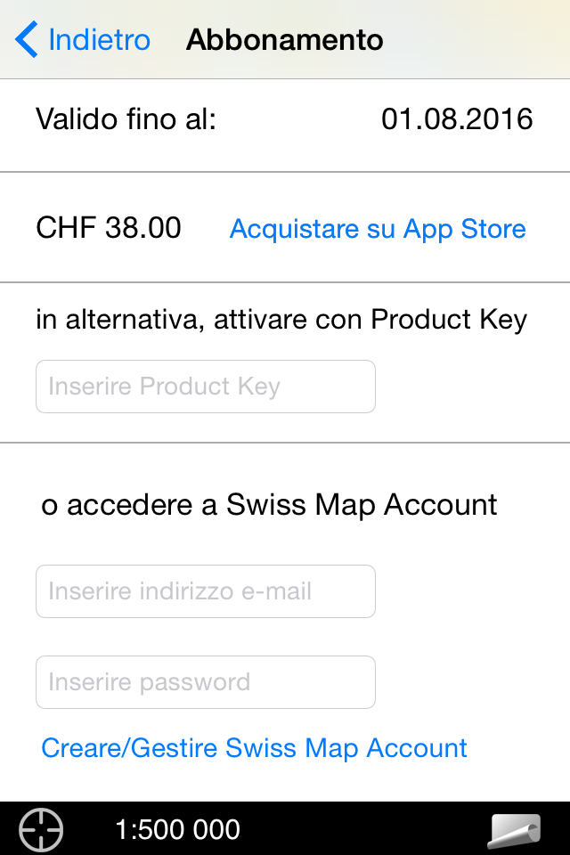 4.2.2 Abbonamento Dalla versione 4.0 di Swiss Map Mobile per iphone / ipad, è disponibile un sistema per abbonarsi.