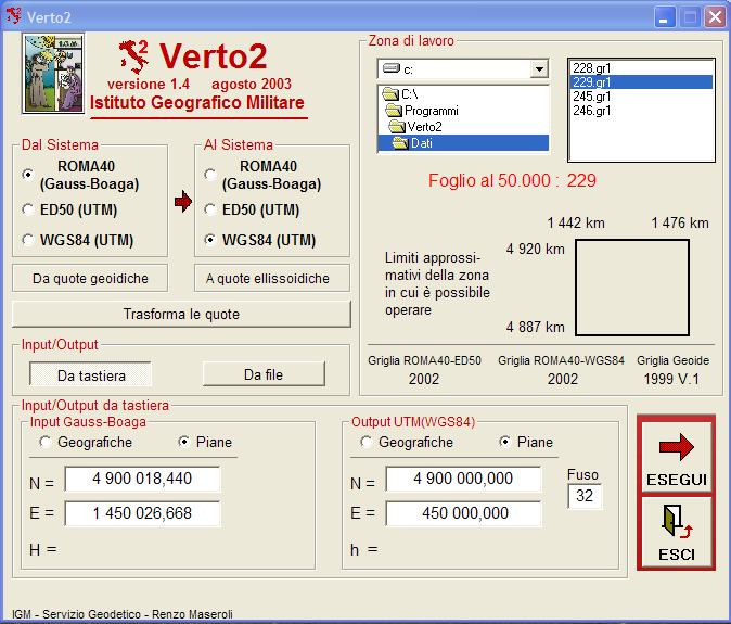 Verto3k IGM www.igmi.org Servizio Geodetico Sw Geodetico Software e relativi set di parametri per le trasformazioni 3D utili a: - trasf.