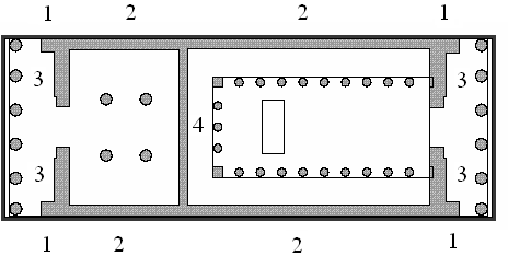 17.2.3 Modellazione cella e frontoni In relazione alle reali dimensioni dei propri muri, costruiti in opera quadrata isodomica al di sopra di un filare di ortostati, la cella interna è stata