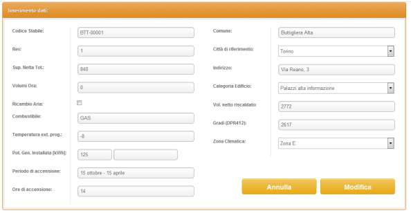 Inserimento dei DATI su supporto informatico Edifici Riscaldamento per
