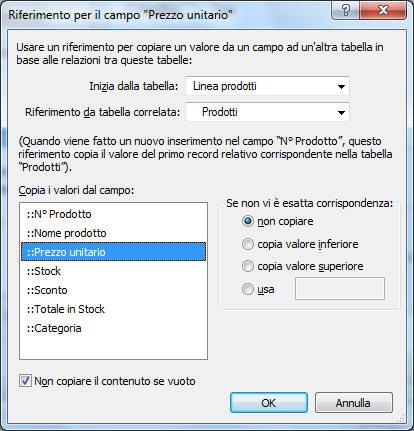 Capitolo 4 Uso delle tabelle e dei file correlati 123 10. Selezionare le opzioni per il riferimento.