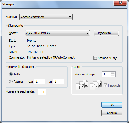 Capitolo 2 Utilizzo dei database 48 Selezionare i dati da stampare Fare clic per cambiare l'orientamento della pagina (verticale o orizzontale), il fattore di scala e altre opzioni di stampa Finestra